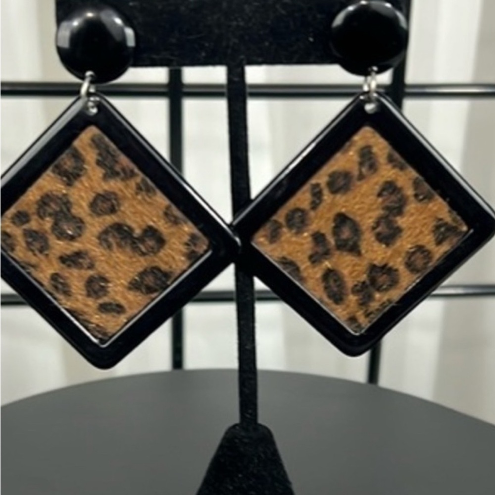 Leopard Print Black Earrings
